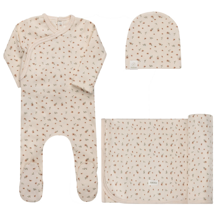 Baby Girl Layette Set – Ivory Pink – Floral Rib