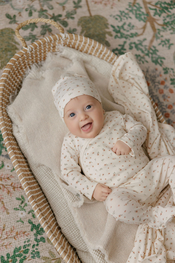 Baby Girl Layette Set – Ivory Pink – Floral Rib