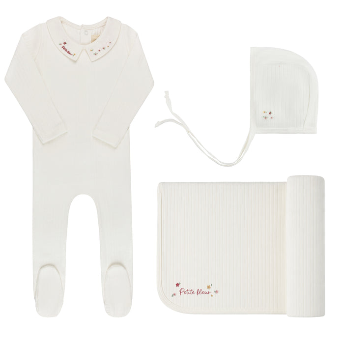 Baby Girl Layette Set – Ivory Pink – Floral Star Embroidered Collar