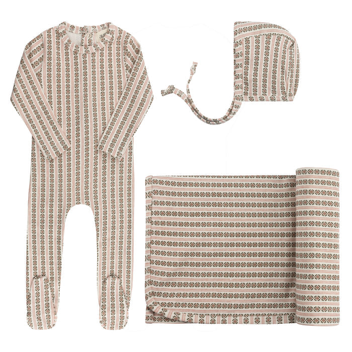 Baby Girl Layette Set – Ivory Pink – Linear Leaf