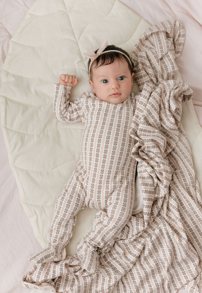 Baby Girl Layette Set – Ivory Pink – Linear Leaf