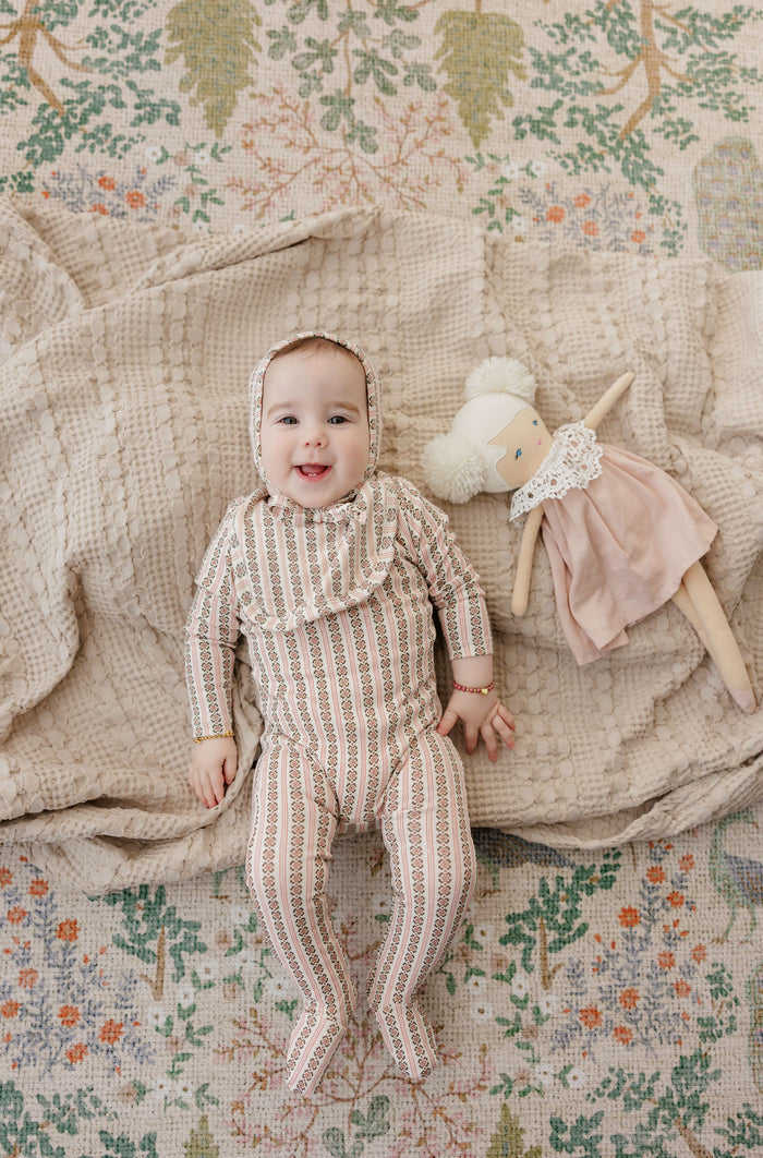 Baby Girl Layette Set – Ivory Pink – Linear Leaf