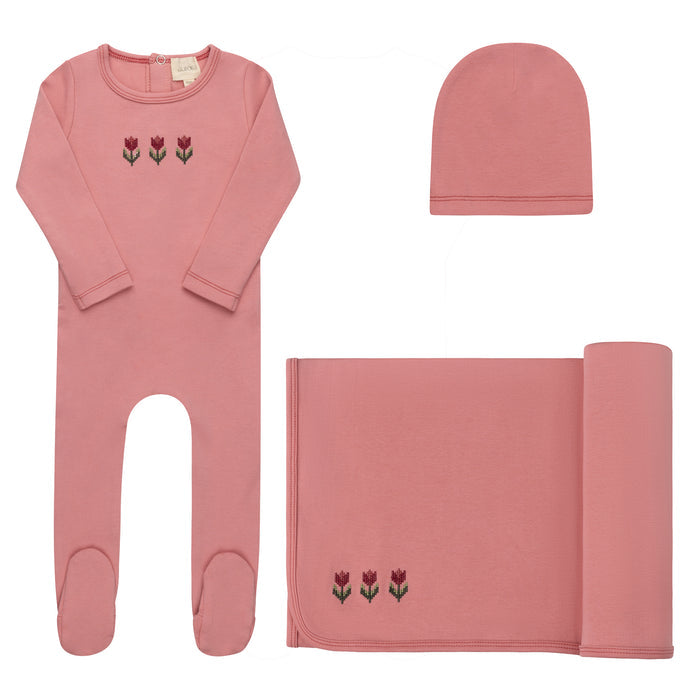 Baby Girl Layette Set – Pink – Cross Stitch Tulip