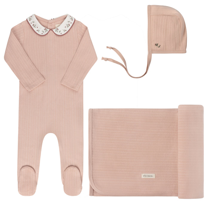 Baby Girl Layette Set – Pink – Embroidered Collar