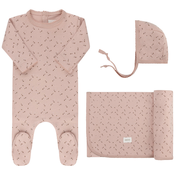 Baby Girl Layette Set – Pink – Floral Leaf