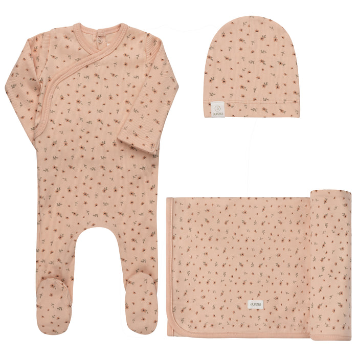 Baby Girl Layette Set – Pink – Floral Rib