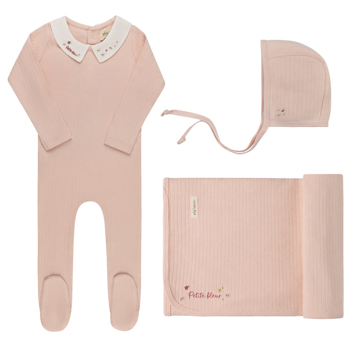 Baby Girl Layette Set – Pink – Floral Star Embroidered Collar
