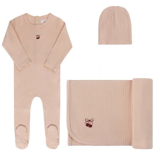 Baby Girl Layette Set – Pink/Red – Bow Print
