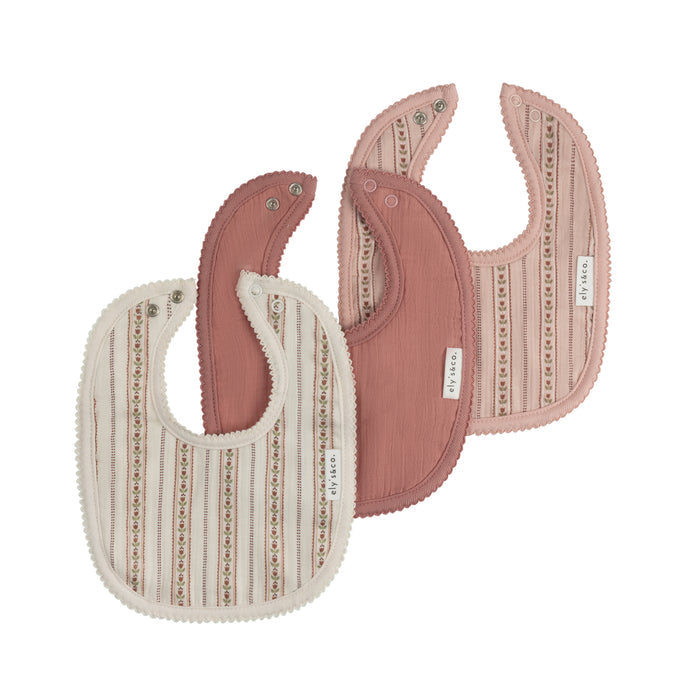Baby Girl Muslin Bib 3-Pack - Ivory Pink - Linear Tulip