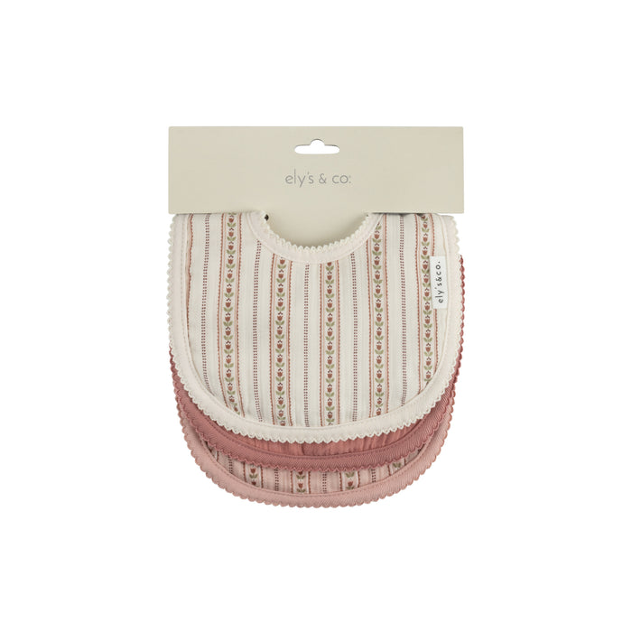 Baby Girl Muslin Bib 3-Pack - Ivory Pink - Linear Tulip