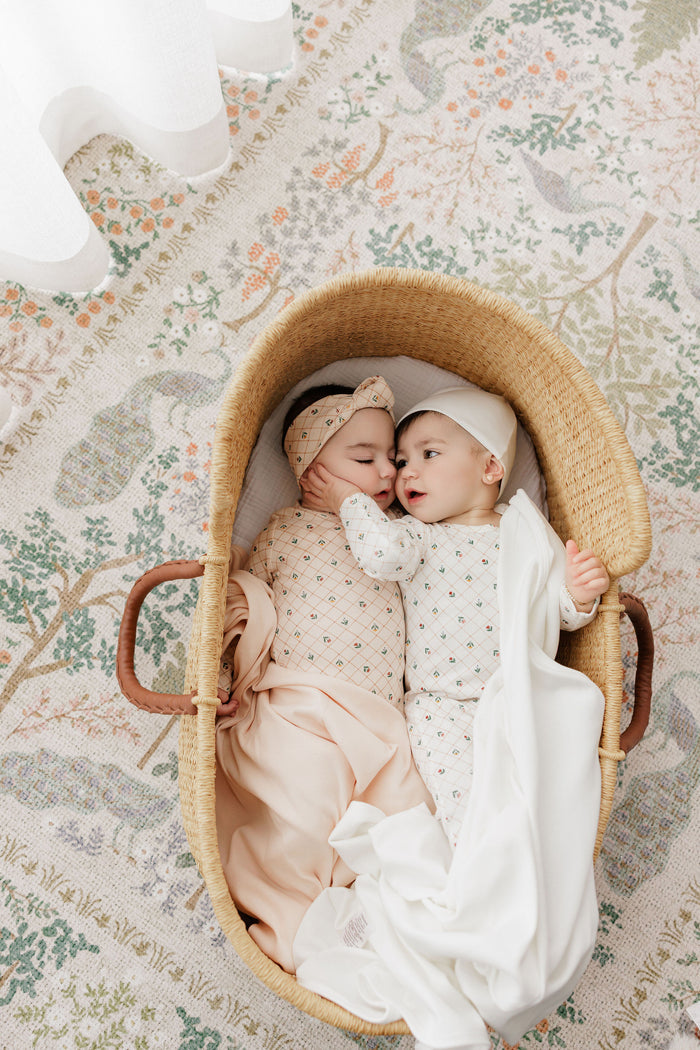 Baby Girl Muslin Swaddle Blanket 2-Pack - Ivory - Floral Grid
