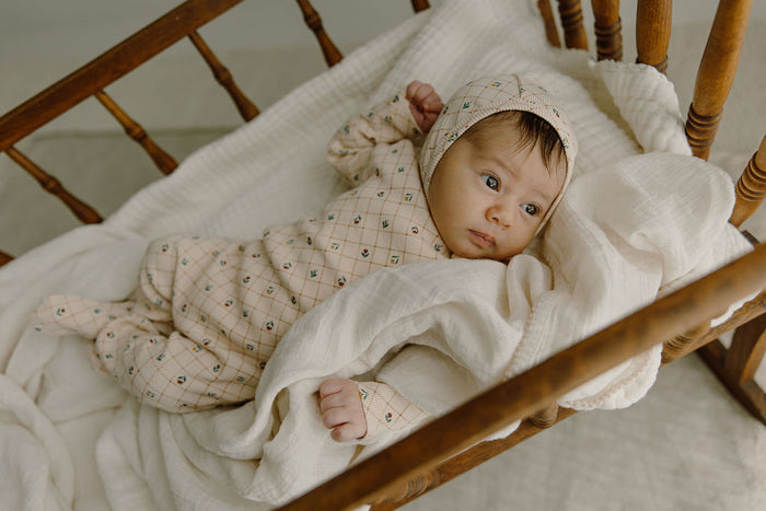 Baby Girl Muslin Swaddle Blanket 2-Pack - Ivory - Floral Grid