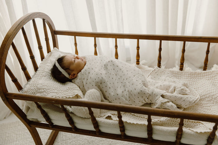 Baby Girl Muslin Swaddle Blanket – Ivory Pink – Embroidered