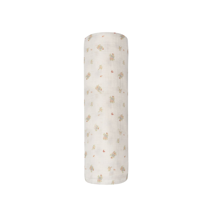 Baby Girl Muslin Swaddle Blanket – Ivory Pink – Floral Print