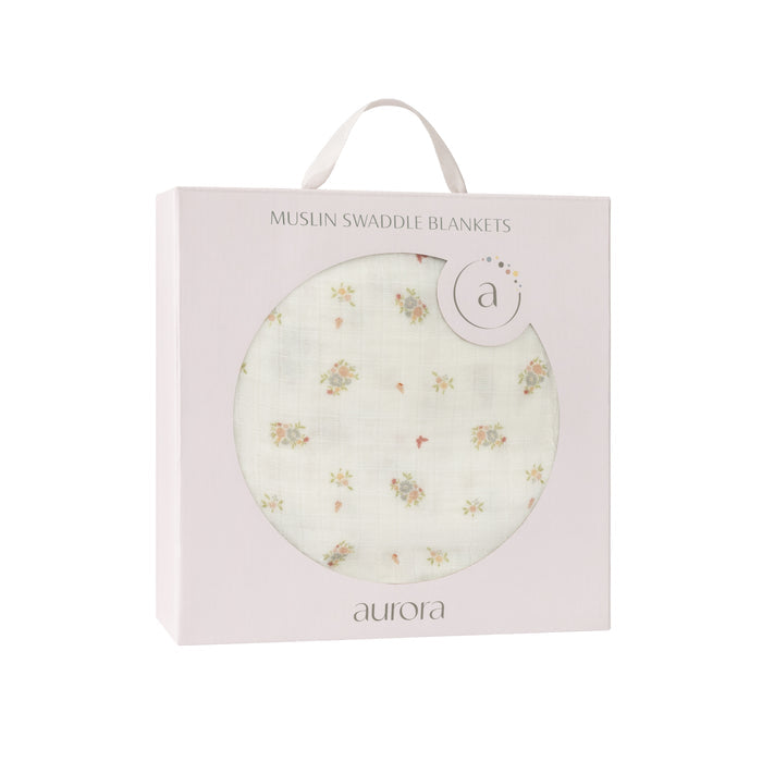 Baby Girl Muslin Swaddle Blanket – Ivory Pink – Floral Print