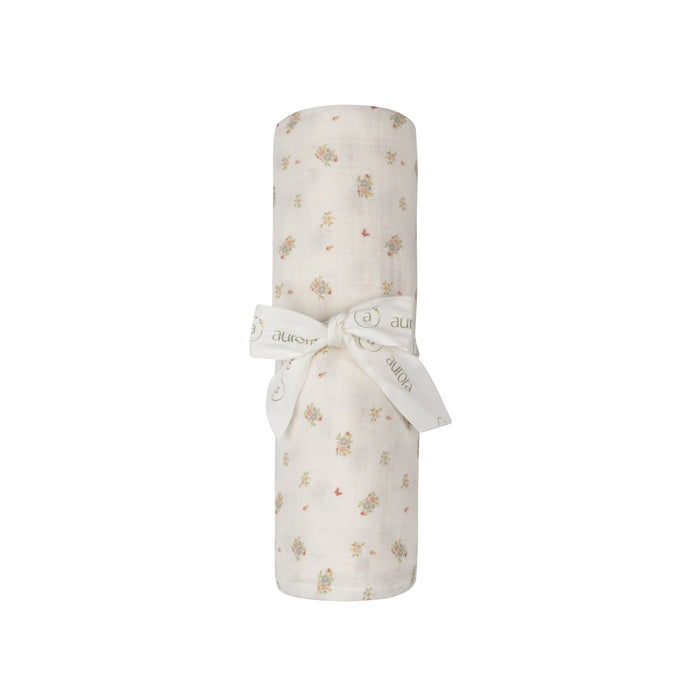 Baby Girl Muslin Swaddle Blanket – Ivory Pink – Floral Print