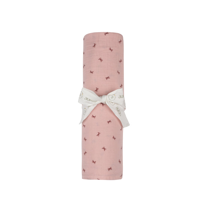 Baby Girl Muslin Swaddle Blanket – Pink – Bow Pattern
