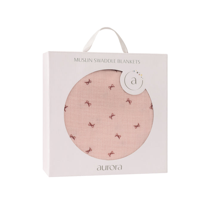 Baby Girl Muslin Swaddle Blanket – Pink – Bow Pattern