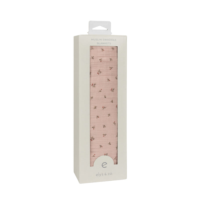 Baby Girl Muslin Swaddle Blanket – Pink – Embroidered