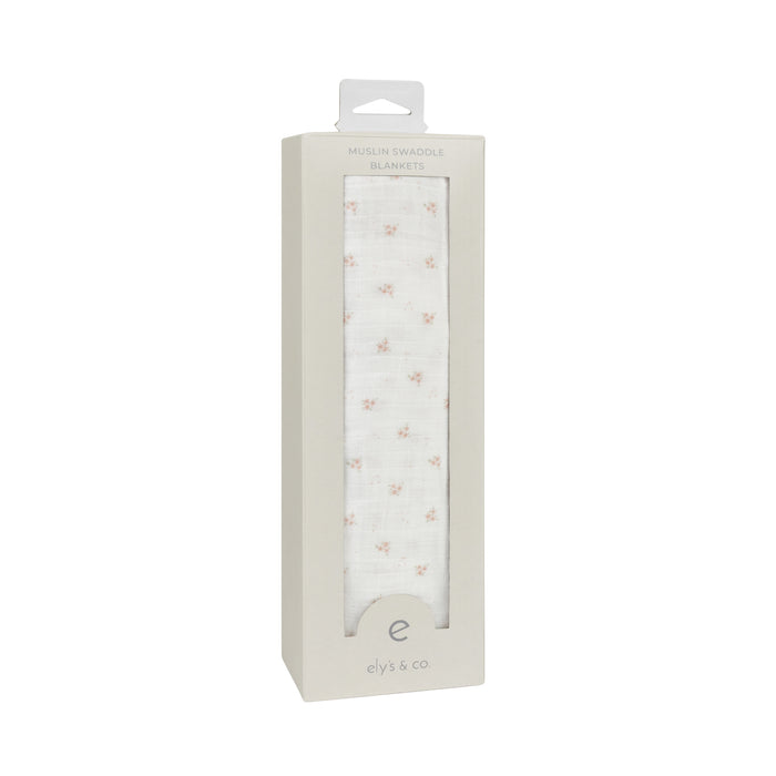 Baby Girl Muslin Swaddle – Ivory Pink – Rosebud