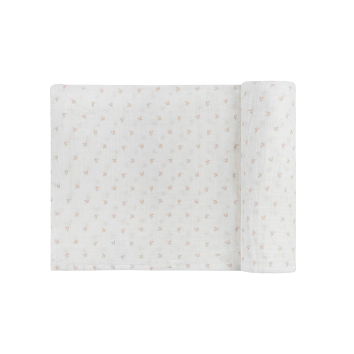 Baby Girl Muslin Swaddle – Ivory Pink – Rosebud