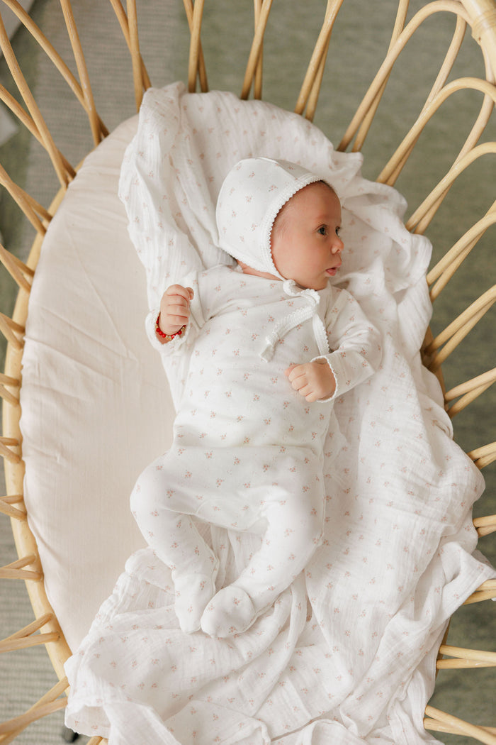 Baby Girl Muslin Swaddle – Ivory Pink – Rosebud