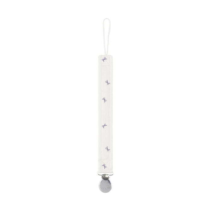 Baby Girl Paci Clip – Ivory Lilac – Bow Pattern