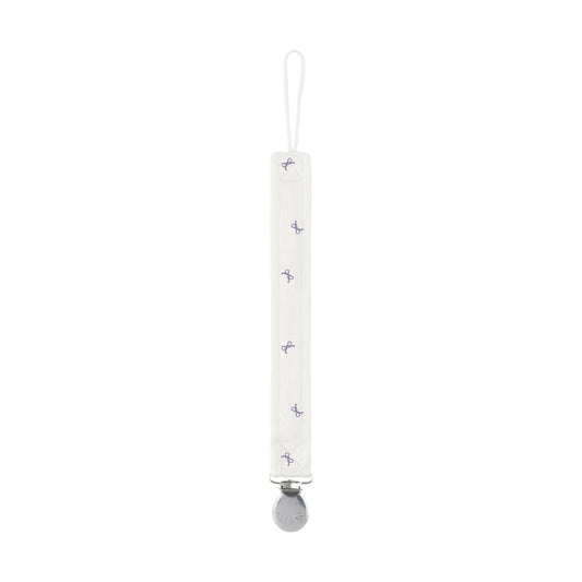 Baby Girl Paci Clip – Ivory Lilac – Bow Pattern