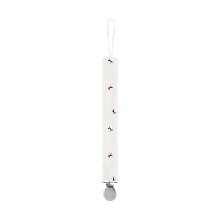 Baby Girl Paci Clip – Ivory Red – Bow Pattern