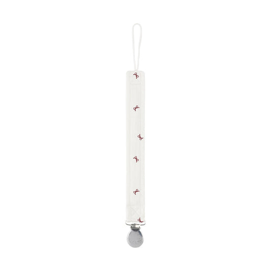 Baby Girl Paci Clip – Ivory Red – Bow Pattern