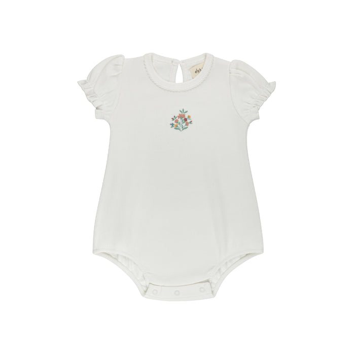 Baby Girl Romper - Ivory - Embroidered Florals