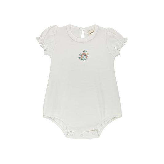 Baby Girl Romper - Ivory - Embroidered Florals