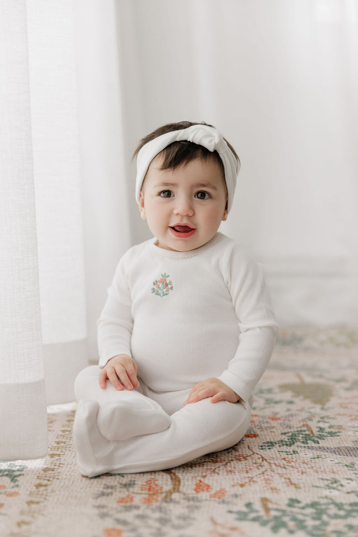Baby Girl Romper - Ivory - Embroidered Florals