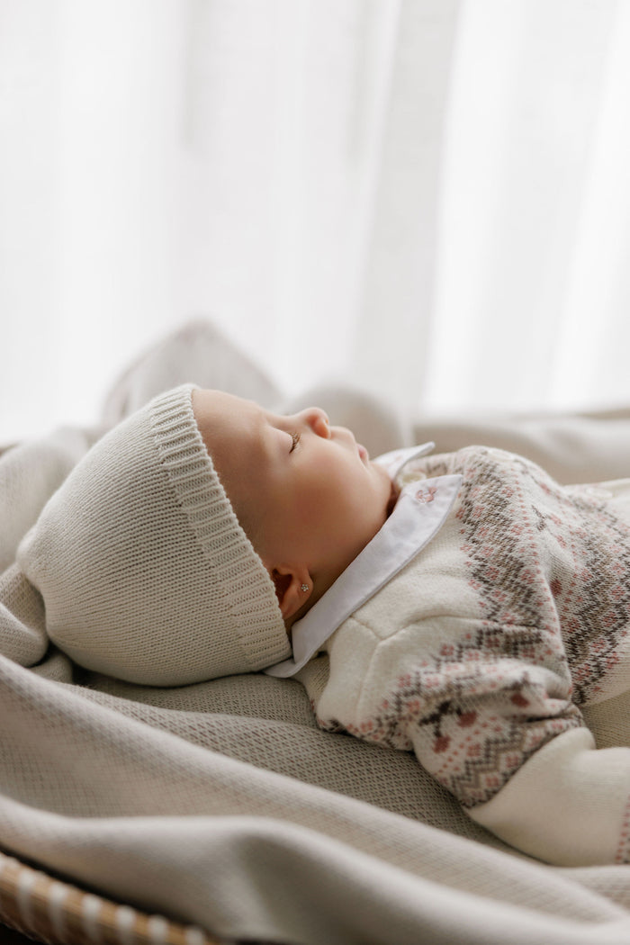 Baby Girl/Boy Beanie – Ivory Mauve – Fair Isle