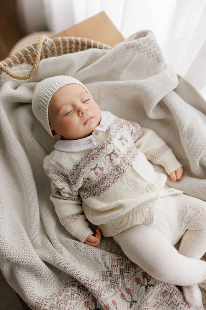 Baby Girl/Boy Beanie – Ivory Mauve – Fair Isle