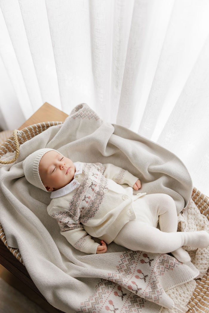 Baby Girl/Boy Beanie – Ivory Mauve – Fair Isle