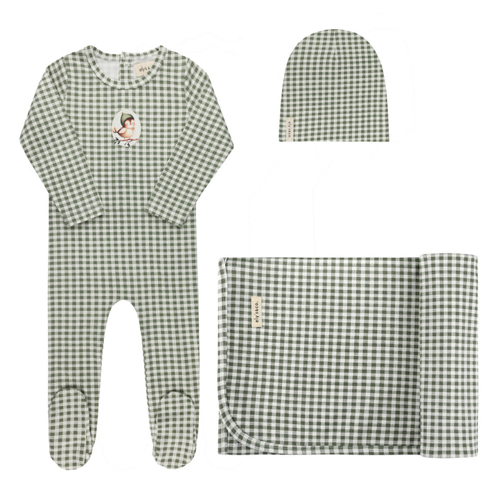 Baby Layette Set - Sage - Gingham Owl