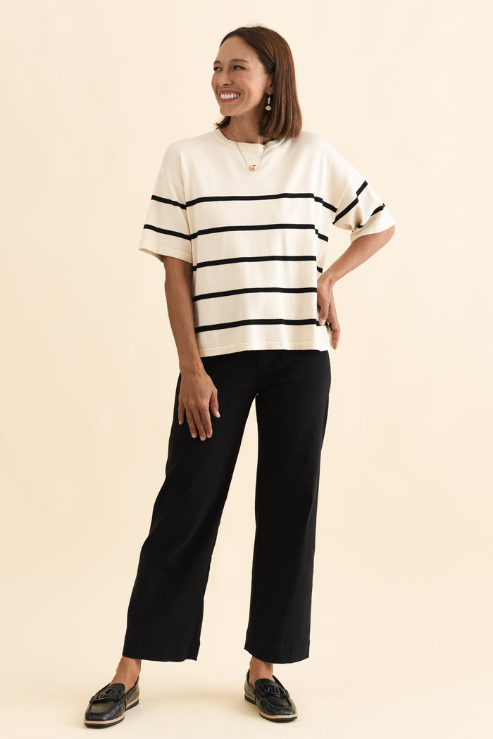 Bailey Cream Stripe Boxy Sweat,Brunette model,alt text|model:Cara