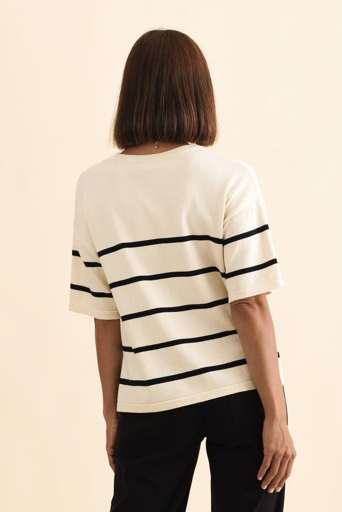 Bailey Cream Stripe Boxy Sweat,Brunette model,alt text|model:Cara