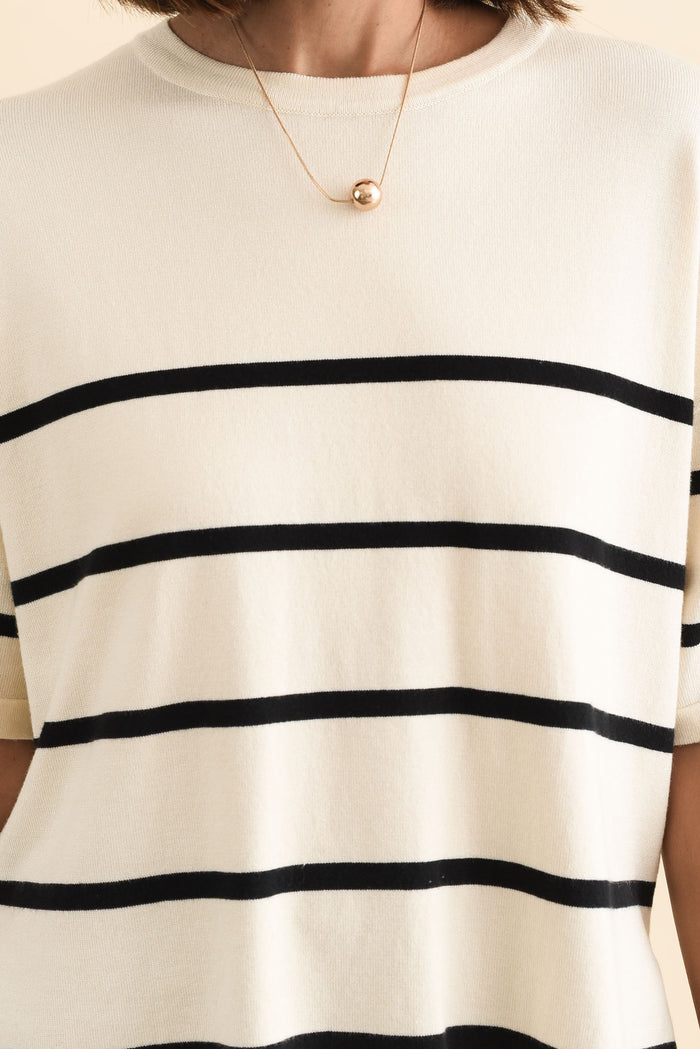 Bailey Cream Stripe Boxy Sweat,Brunette model,alt text|model:Cara
