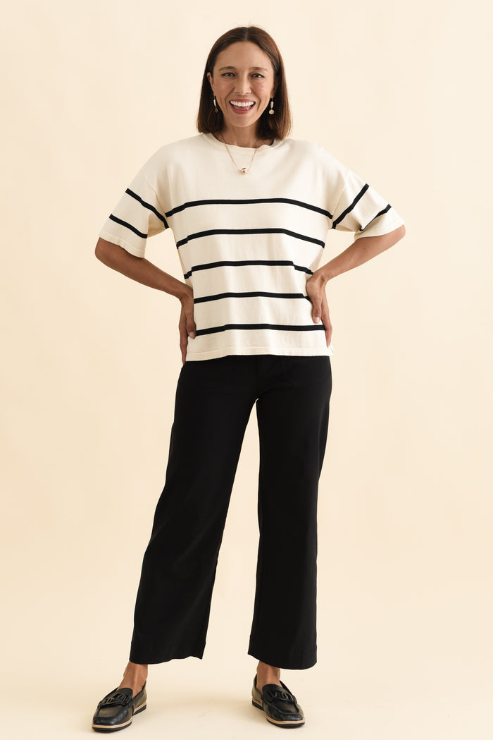 Bailey Cream Stripe Boxy Sweat,Brunette model,alt text|model:Cara