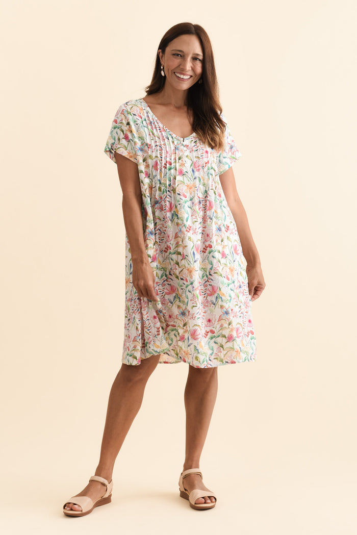 Barry Pink Floral Cotton Button Dress,Brunette model,alt text|model:Cara