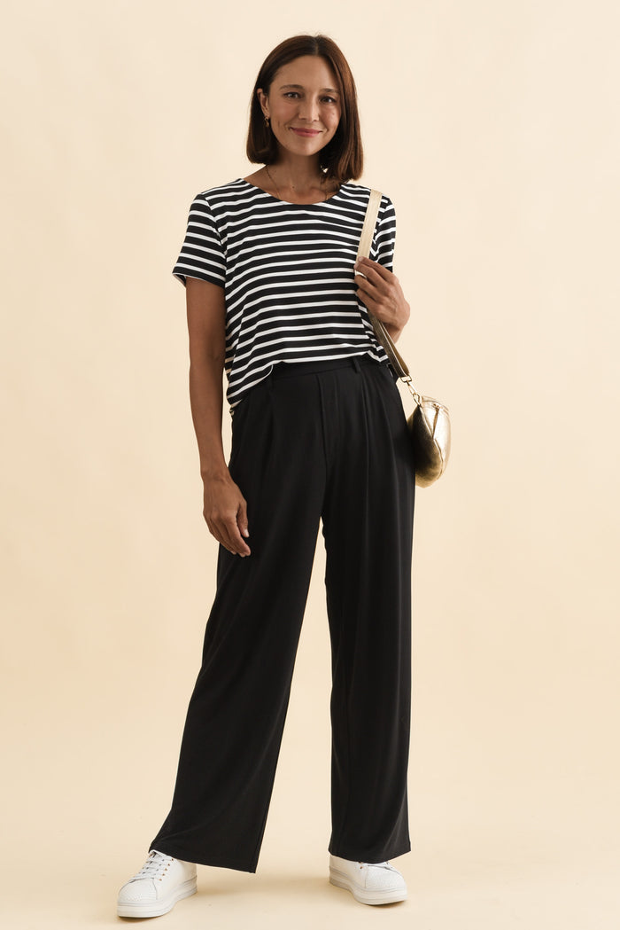 Billie Black Bamboo Wide Leg Pants,Brunette model,alt text|model:Cara