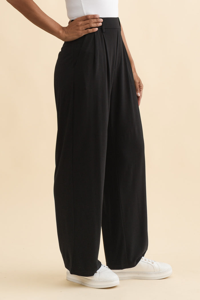 Billie Black Bamboo Wide Leg Pants,Brunette model,alt text|model:Cara