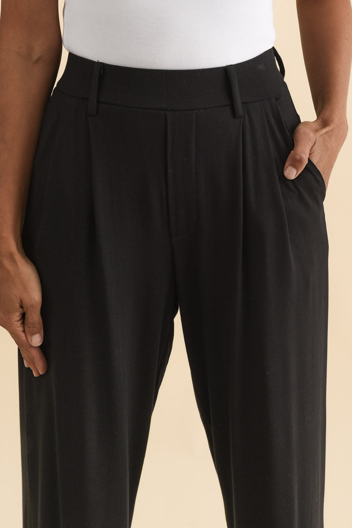 Billie Black Bamboo Wide Leg Pants,Brunette model,alt text|model:Cara