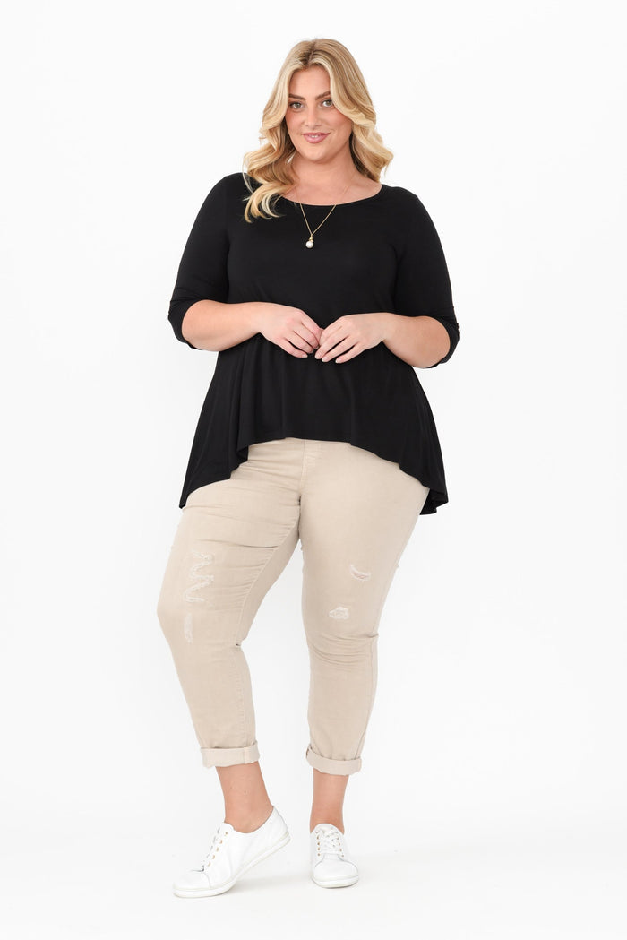Black Bamboo Hi Lo Hem Top,Blonde model,alt text|model:Caitlin