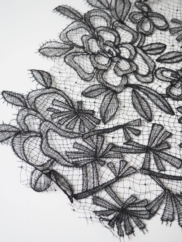 Black Floral Netted Trim 40cm