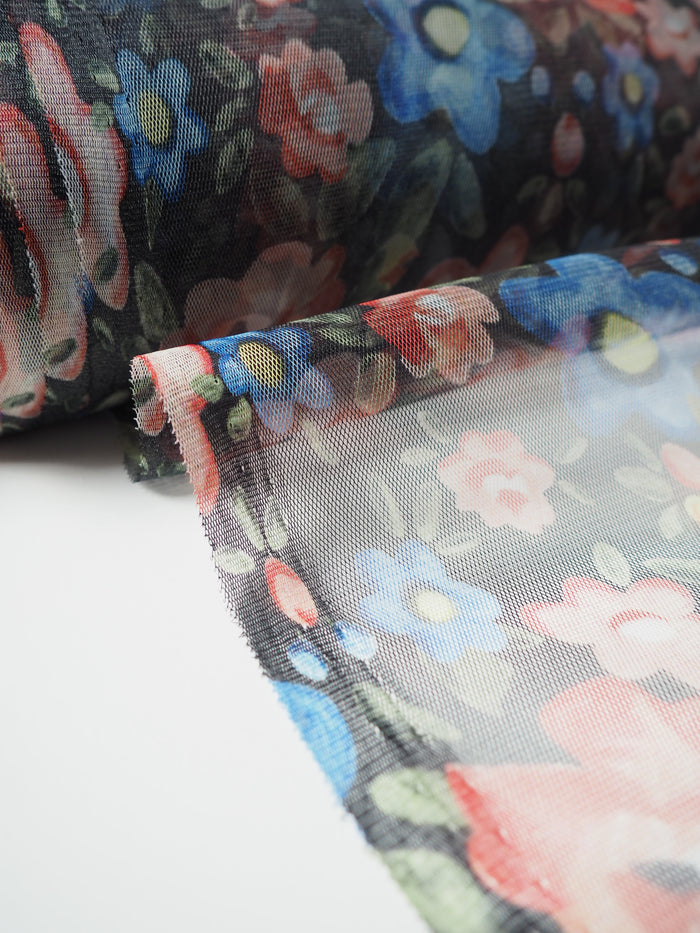 Black Floral Printed Tulle