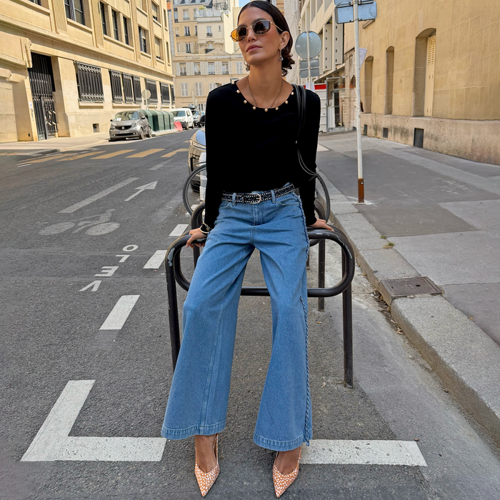 Black Stud Long Sleeve Rib Top