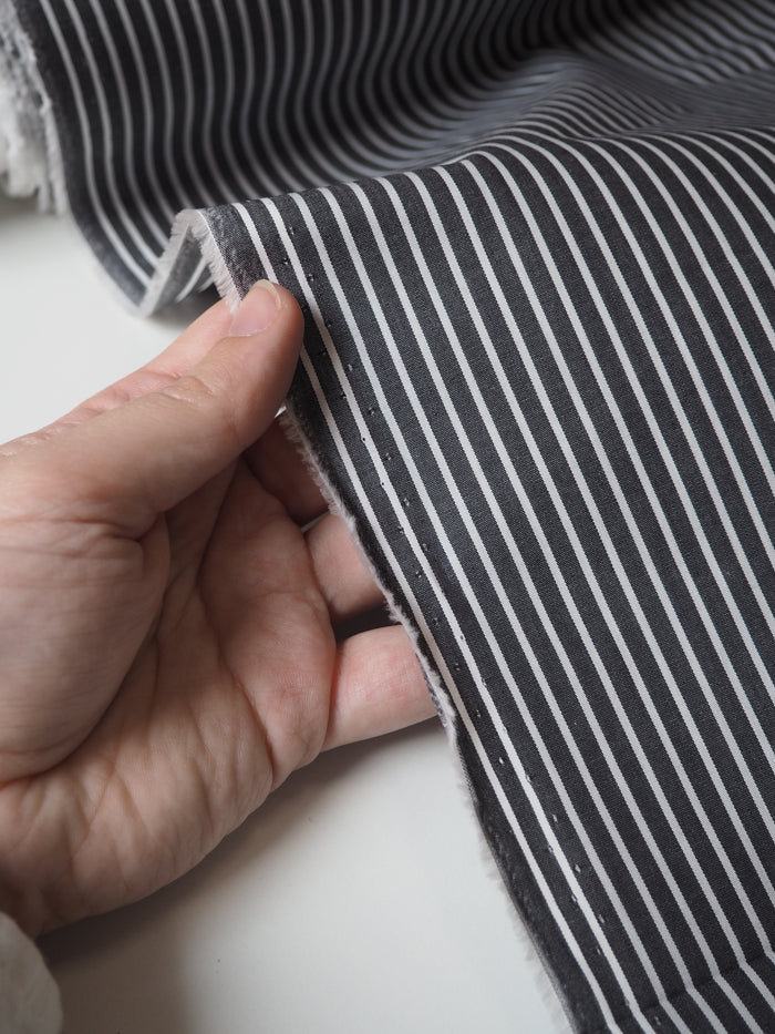 Black + White Stripe Coated Cotton